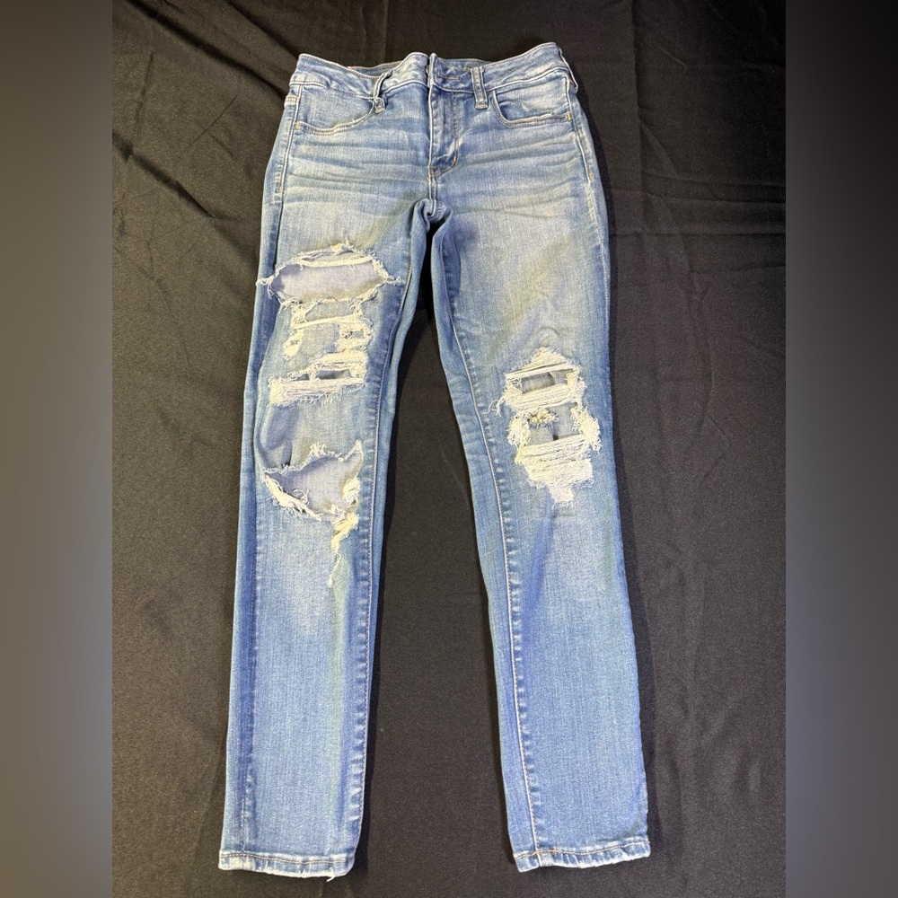 American Eagle Outfitters Next Level Jeans Sz 8 Slim Short Petite Distressed